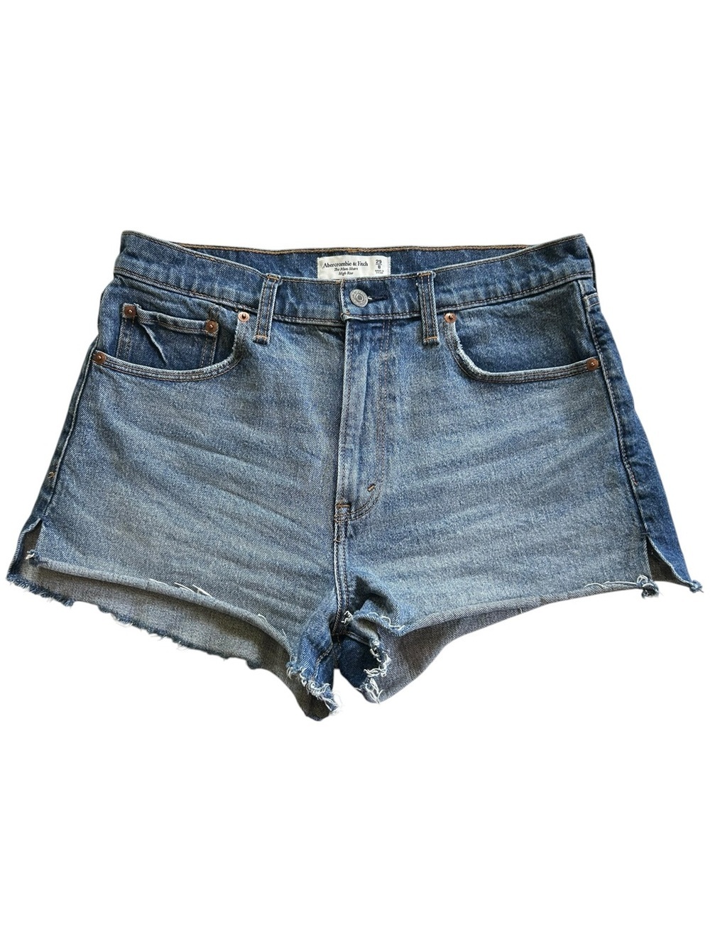 Abercrombie & Fitch The Mom Short High Rise Raw Hem light medium wash size 29
